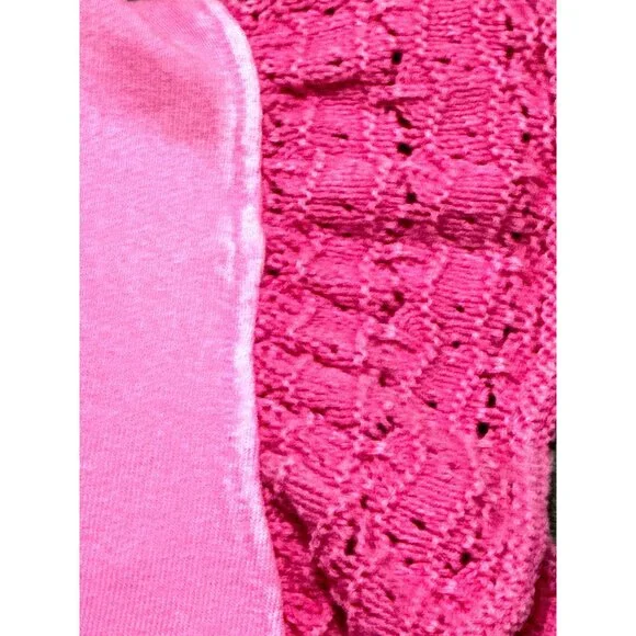 Altard State Medium Pink Cropped Sweatshirt Crochet Puff Sleeve Boho Top Girly - Picture 9 of 9